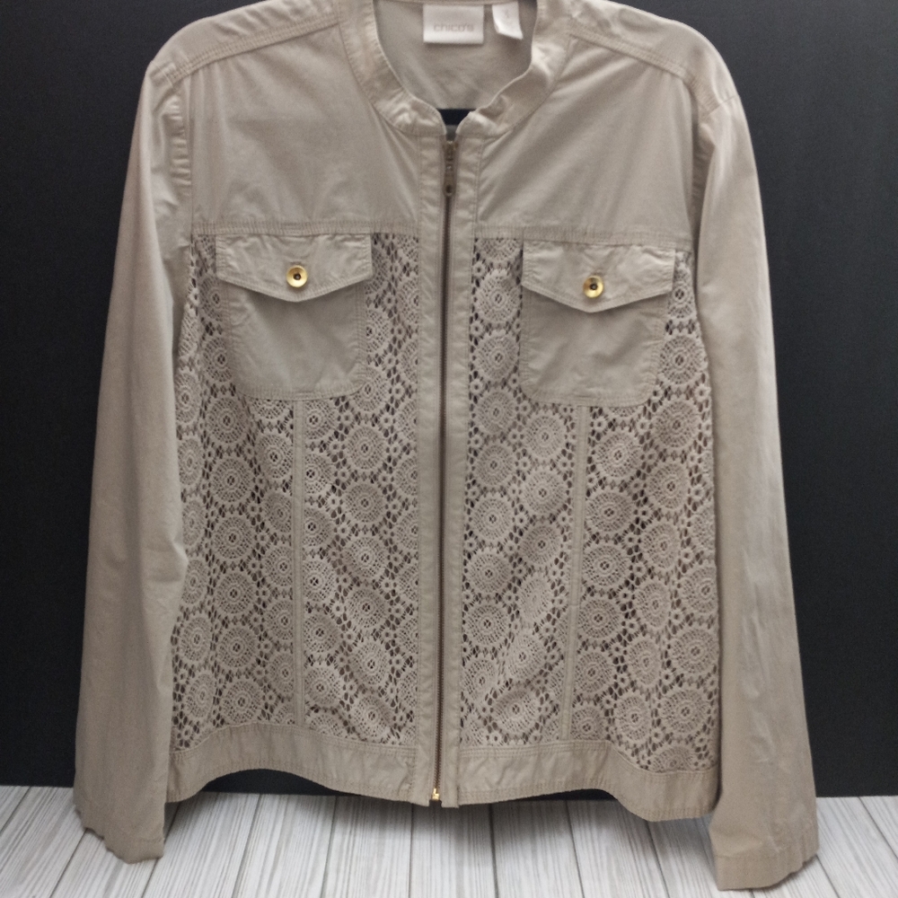 Chico's Boho Crochet Mix Lightweight Jacket